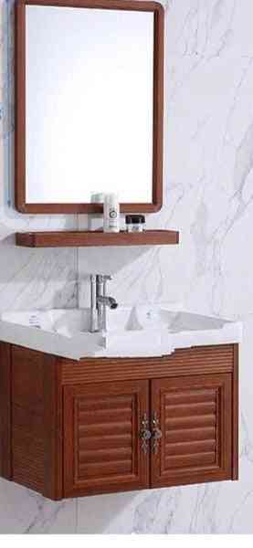 Mini Wall Mounted Basin & Cabinet Ceramic Washing Table Small Space Aluminum Cabinet With Mirror