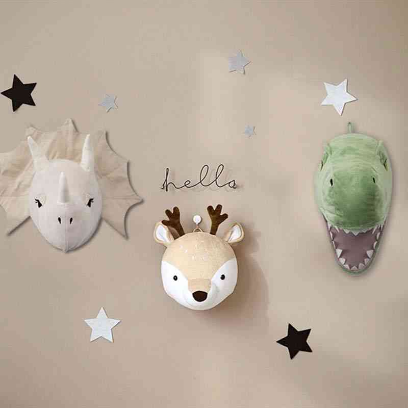 Nordic Plush Toy, Dinosaur, Unicorn, Animal Head For Wall Decoration