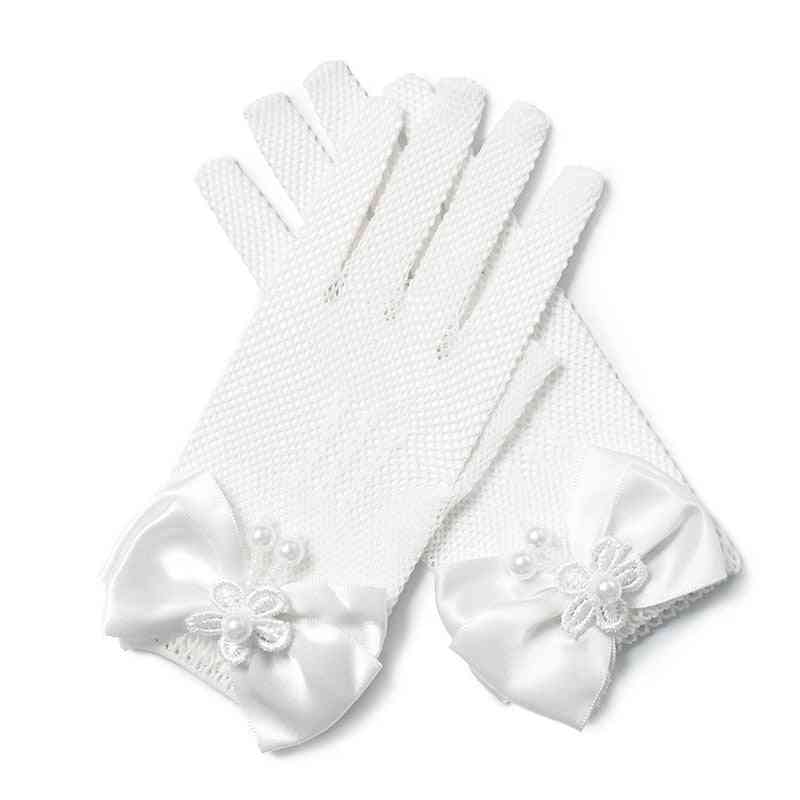 Girls Gloves - Mesh Bow Pearl Princess Party Supplies