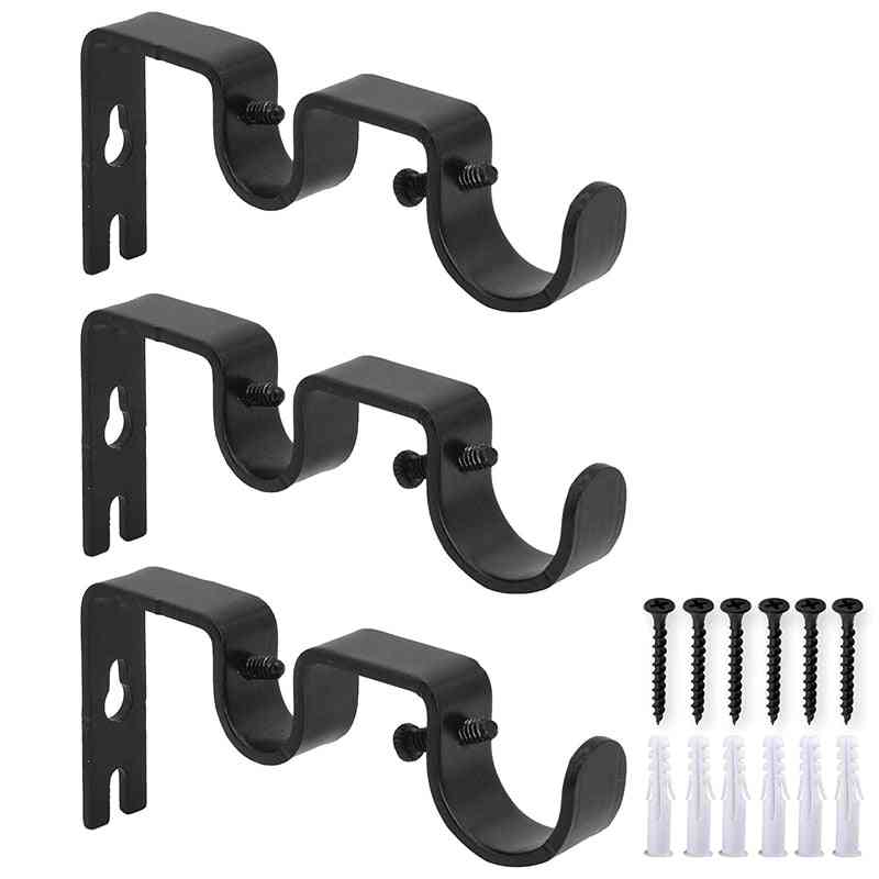 3pcs / set soportes de barra de cortina de servicio pesado - soportes de barra doble soportes de pared de barra de cortina de metal duradero (negro)