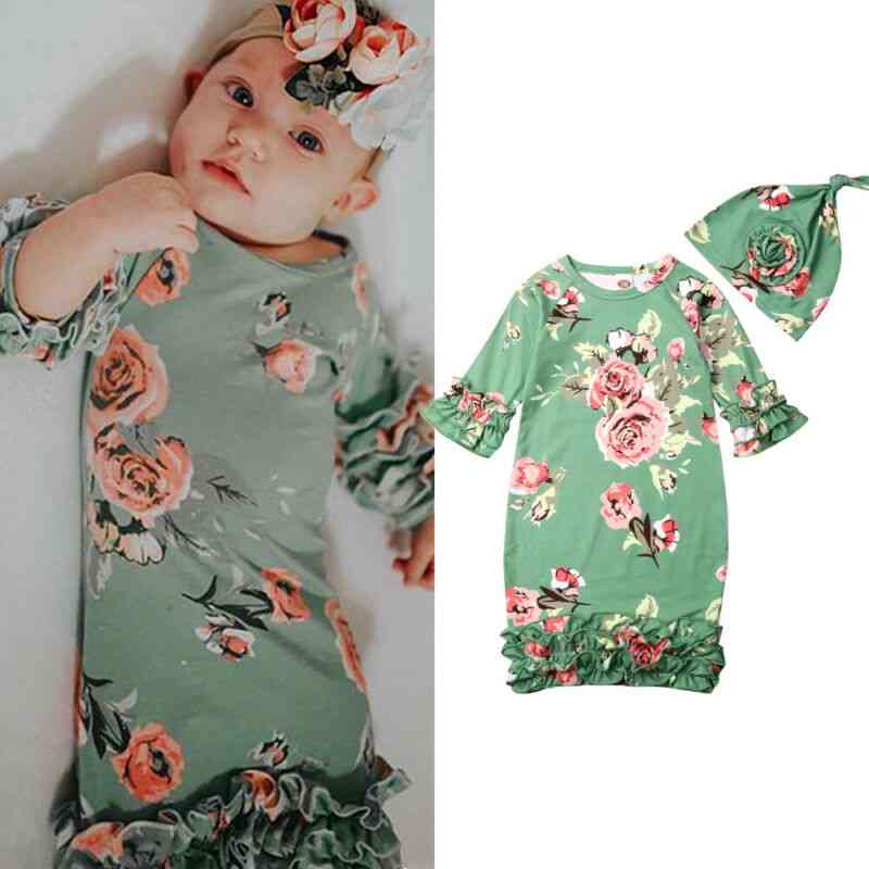 Nyfödd baby flicka sömnkläder klänning tryck blommig långärmad lindning wrap filt väska + hatt
