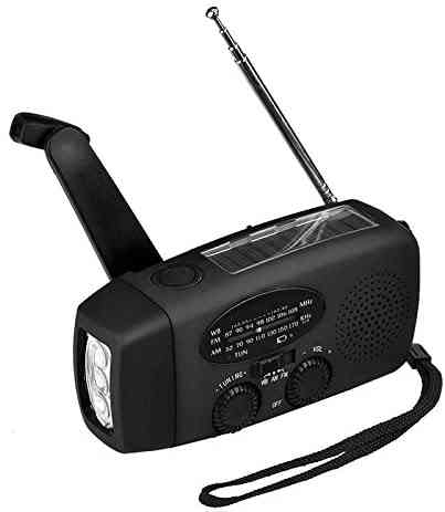 Notfall tragbar bin FM Radio Power Bank, Handkurbel selbst angetriebene Solarradios mit 3 LED-Taschenlampe - schwarz