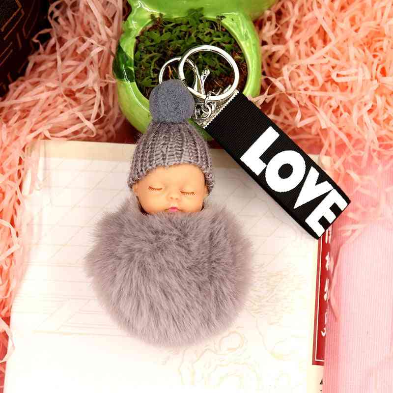 1pcs Flower Pompom Rabbit Fur Ball - Baby Doll Keychain