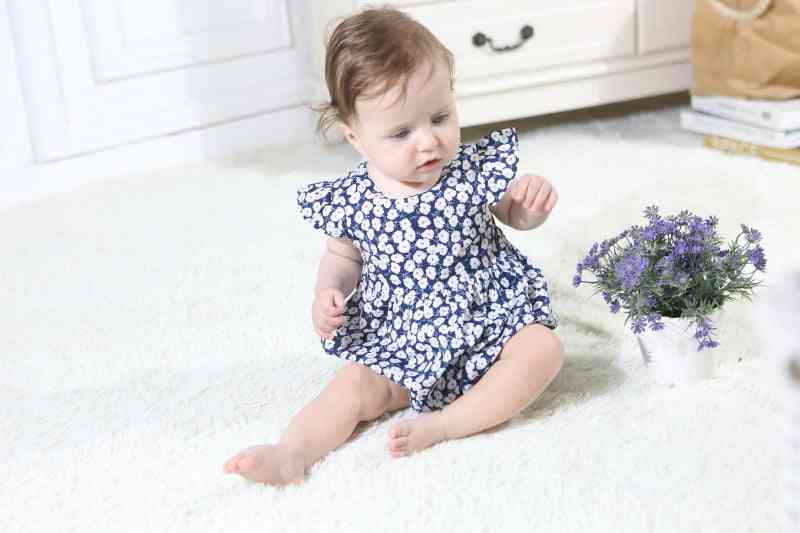 Floral Printed, O Neck, Cotton Rompers For Babies