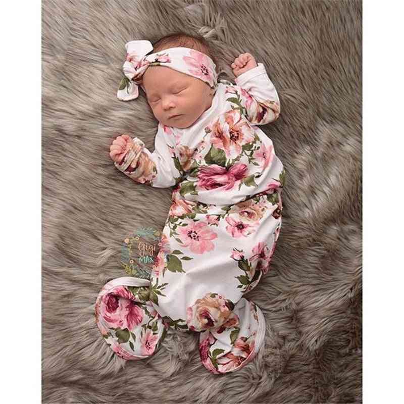 Floral Print Swaddle Wrap With Hairband For Newborn