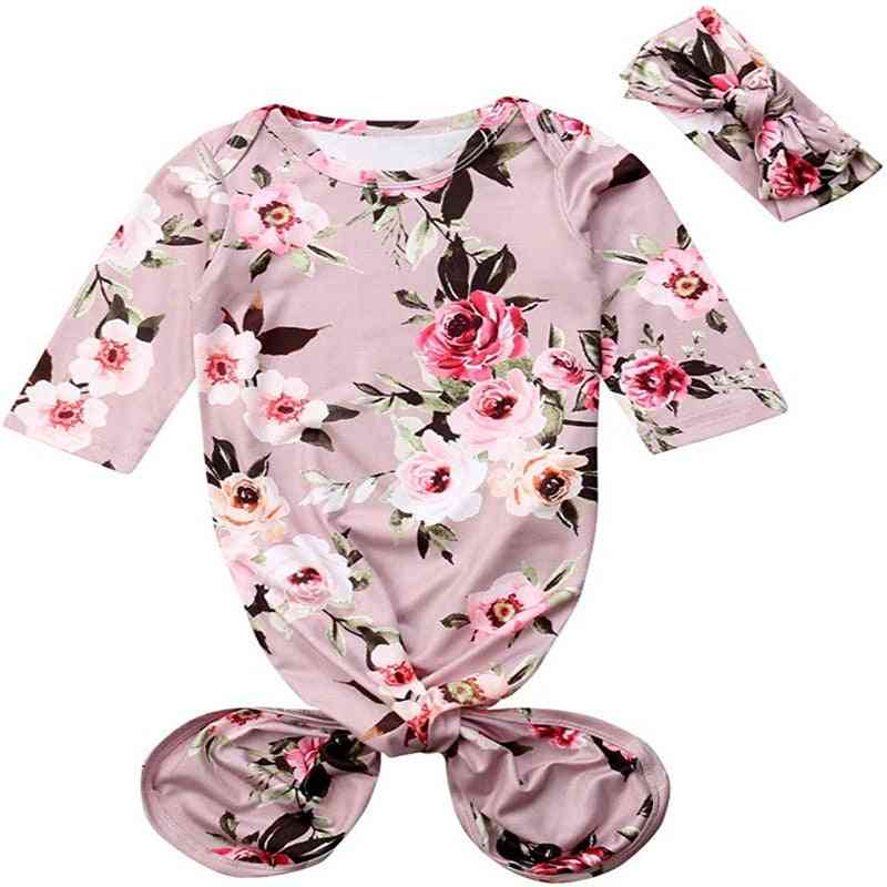 Floral Print Swaddle Wrap With Hairband For Newborn