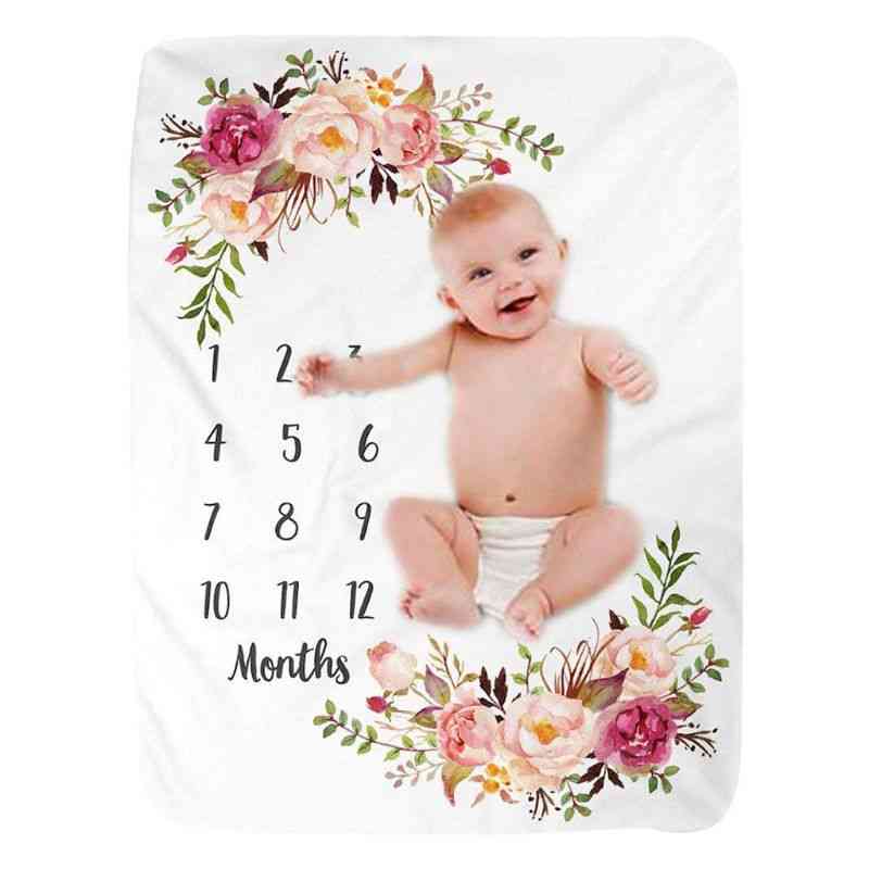 Pătură de reper pentru bebeluși, fundal foto din nou-născut cu flanelă, cu diagramă de creștere lunară pentru fete și băieți
