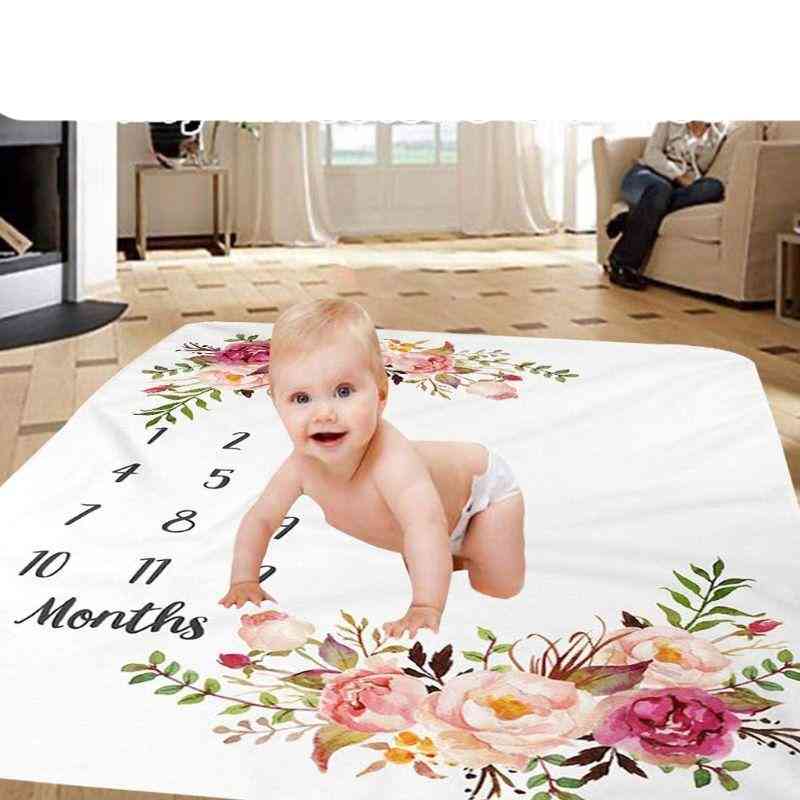 Pătură de reper pentru bebeluși, fundal foto din nou-născut cu flanelă, cu diagramă de creștere lunară pentru fete și băieți