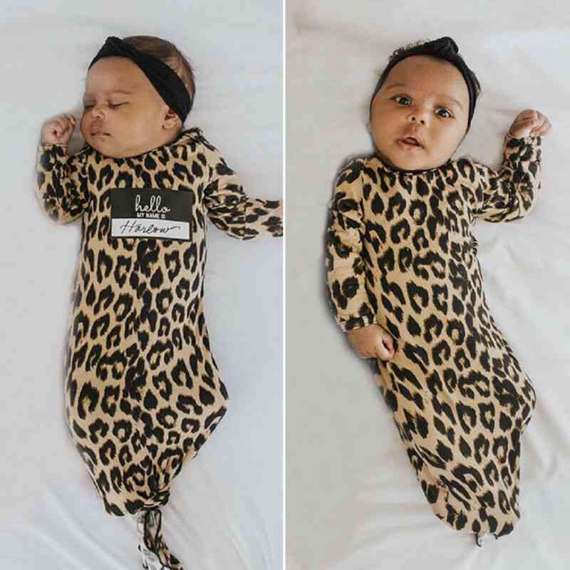 Pudcoco baby langermet leopardtrykt soveposer nyfødt spedbarn teppe swaddle wrap kjole - 1 / 3m