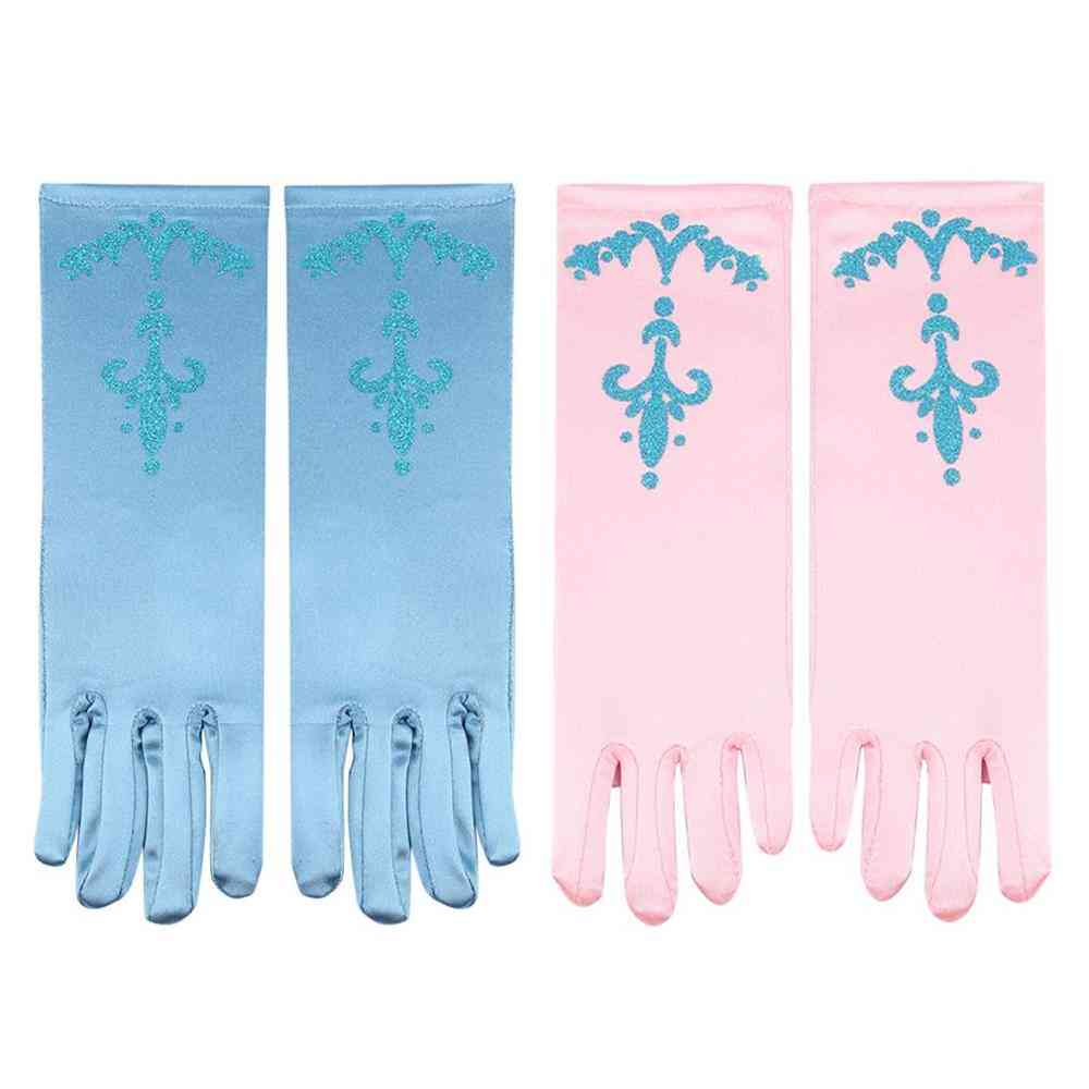 Barn blommor flickor snö prinsessa tecknade långa handskar - blå