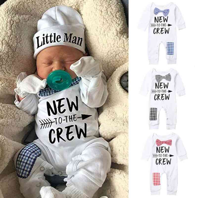 Nyfödd baby pojkar bomull höst långärmad romper + hatt jumpsuit kläder byxor varma kläder - 1 / 3m
