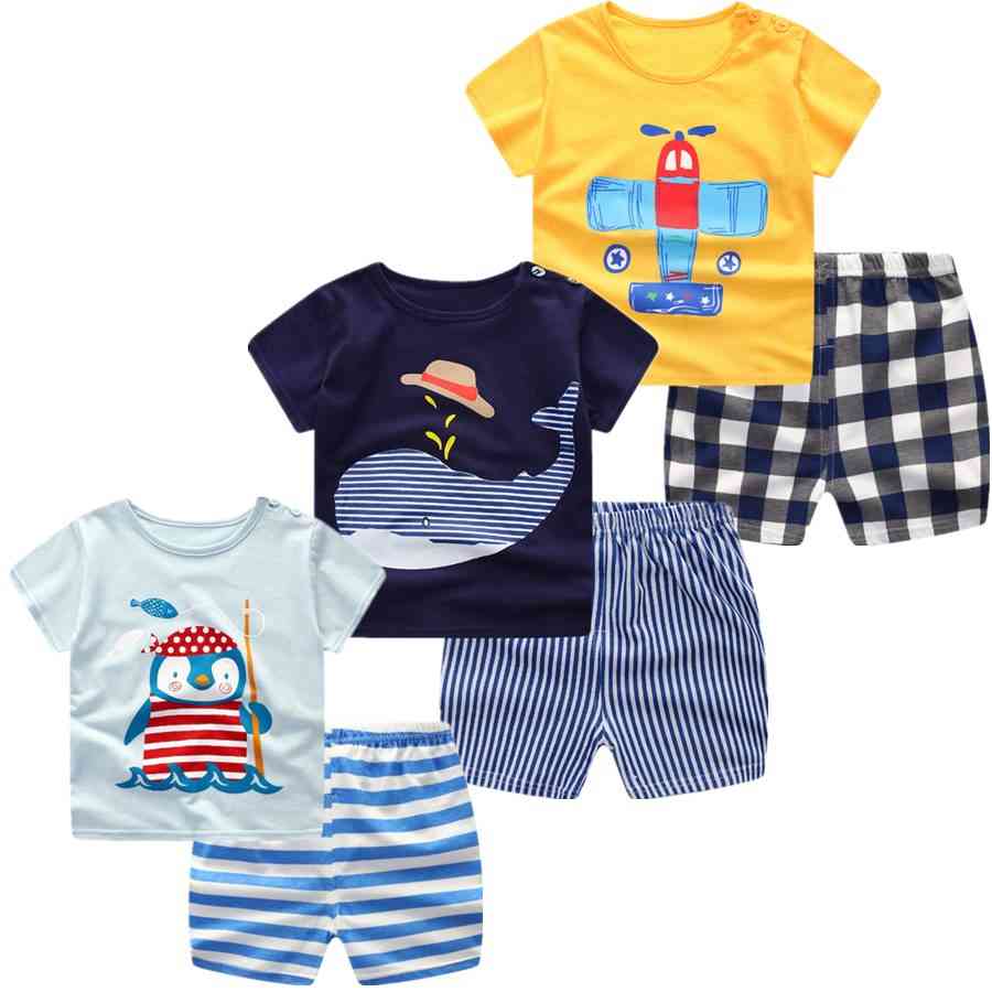 Verano manga corta, camisetas estampadas de dibujos animados y conjunto corto para bebés