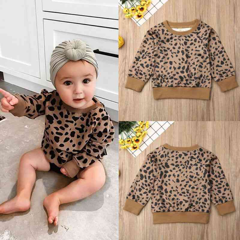Outono, bebê meninas criança, tops de leopardo, camiseta - pulôveres roupas