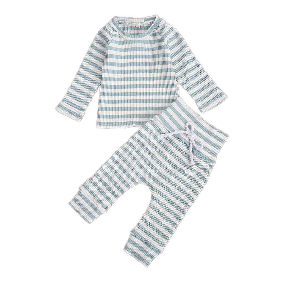 Autumn Winter Baby Pajama Sets Striped Long Sleeve Pullover Tops Pants