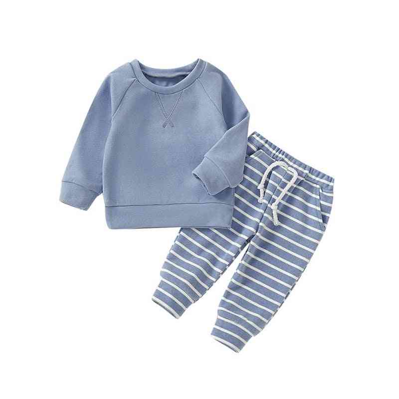 Casual Long Sleeve Sleepwear-striped Pattern Pants And Top Set