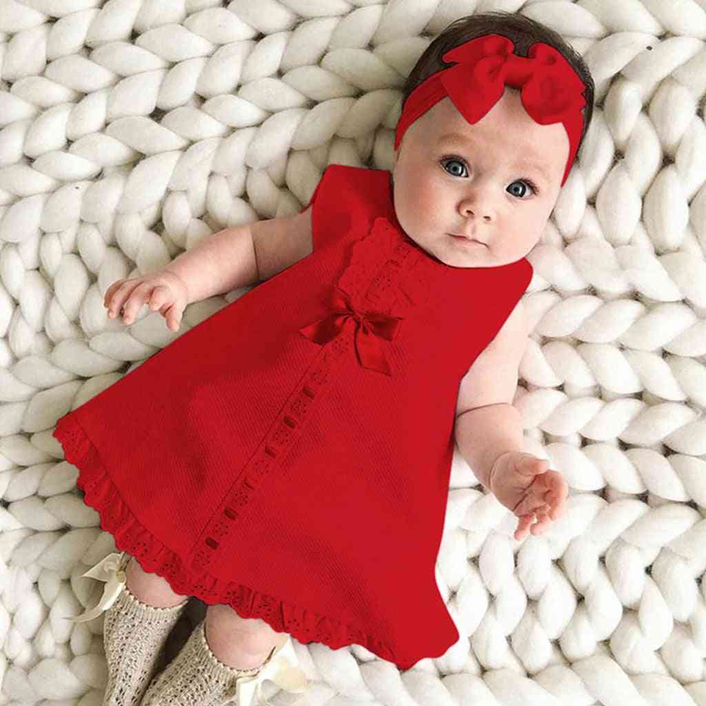 Newborn Baby Girl Sleeveless Casual Maxi Bow Dress And Headband Set