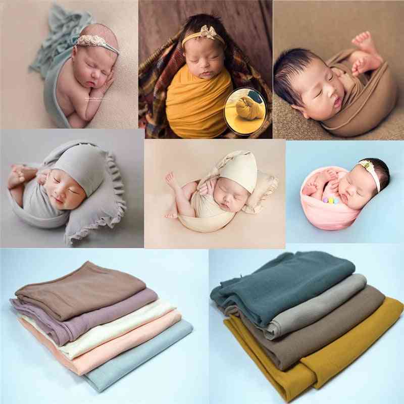 Pasgeboren fotografie rekwisieten deken baby foto wrap inbakeren katoen rekbare wraps fotoshoot achtergrond - roomwit