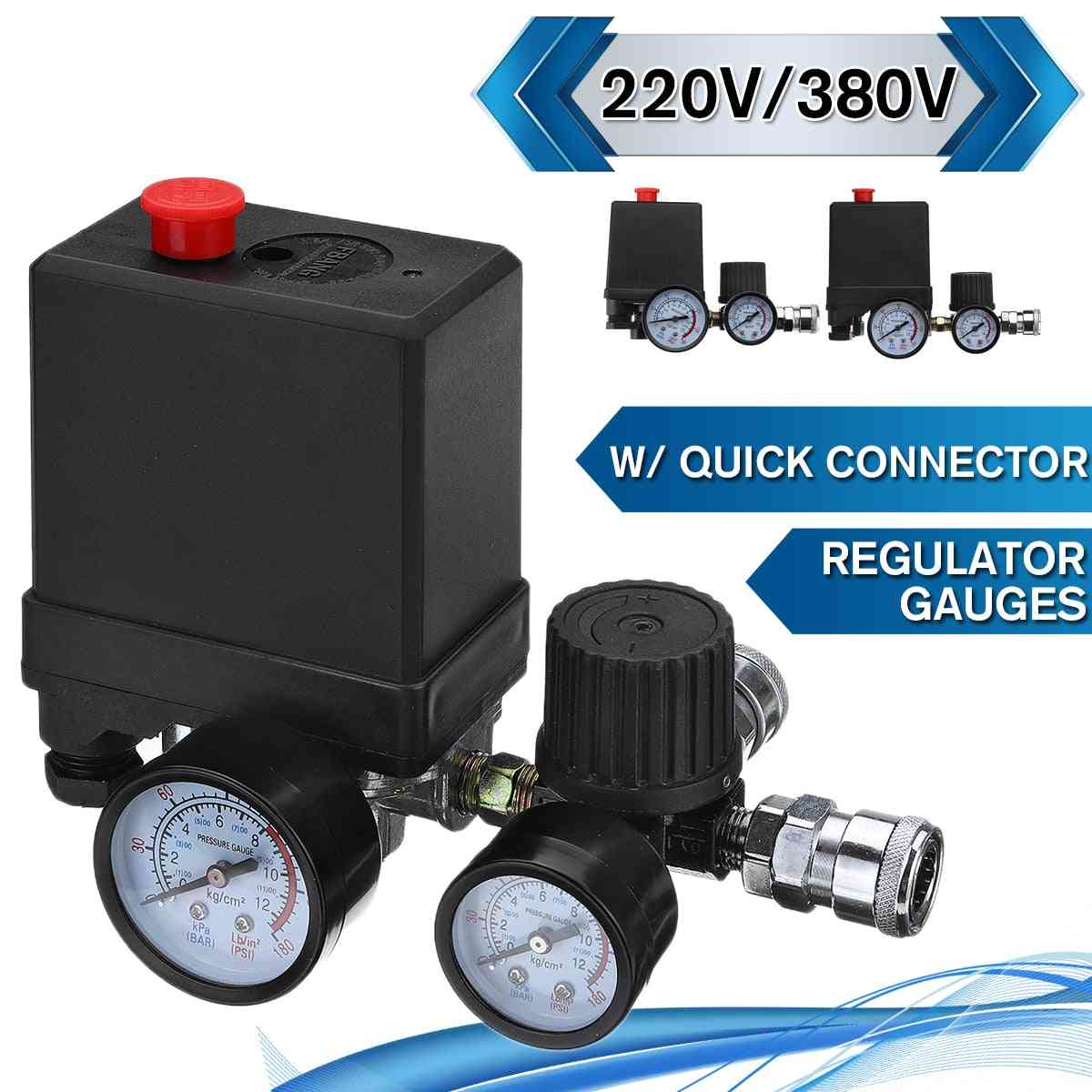 Pompe de compresseur d'air 220V / 380V, interrupteur de contrôle de pression, régulateur 4 ports, vanne de régulation 30-120psi - 220V