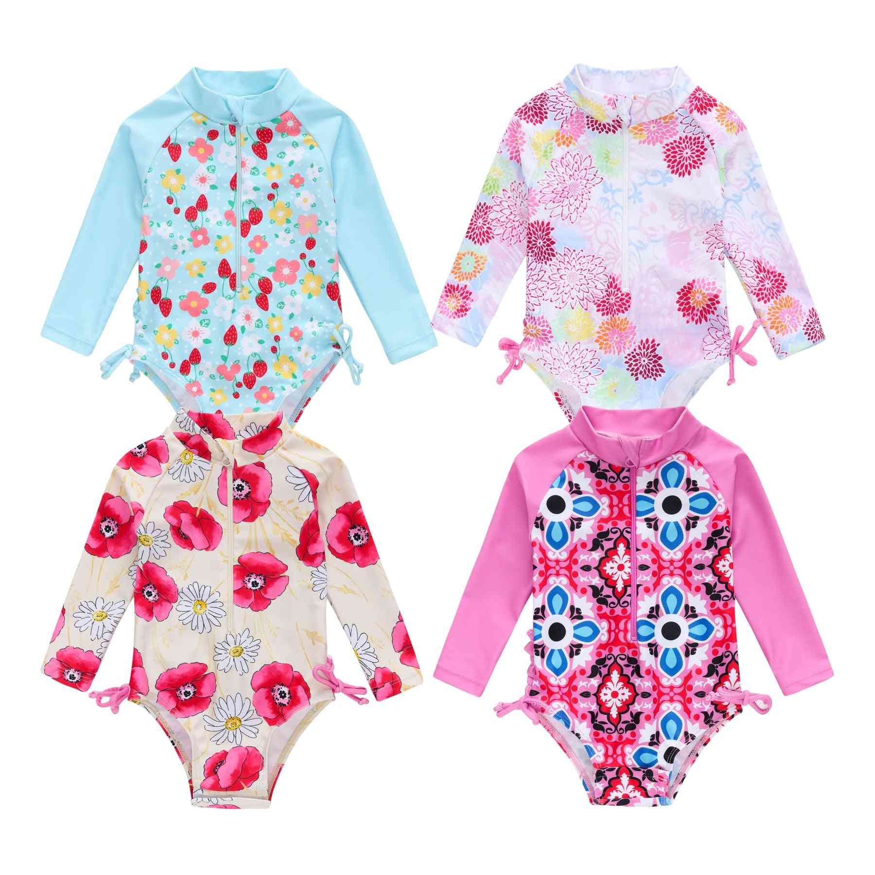 Infant Baby Girl Summer Swimsuit, Cute Long Sleeve Floral Swimwear Swimming & Bikini