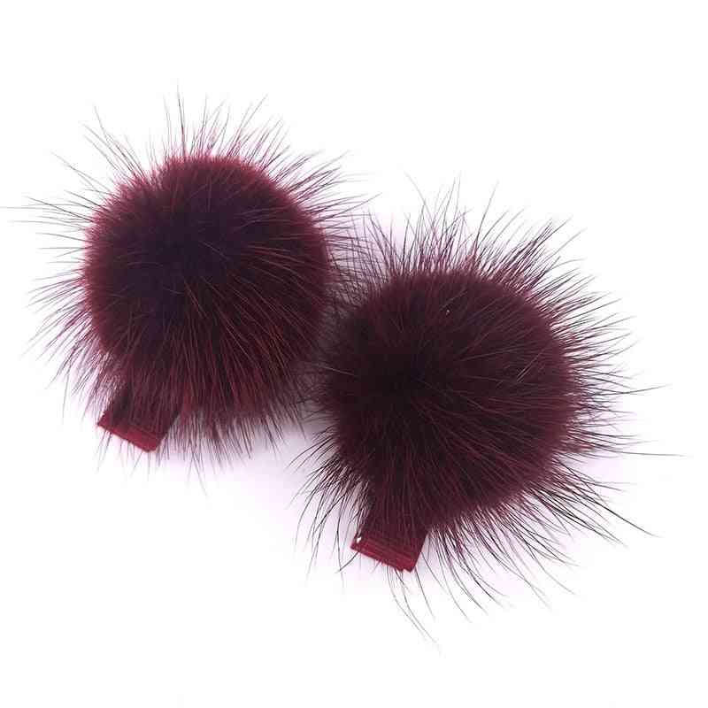 Baby Real Mink Fur Hair Clips
