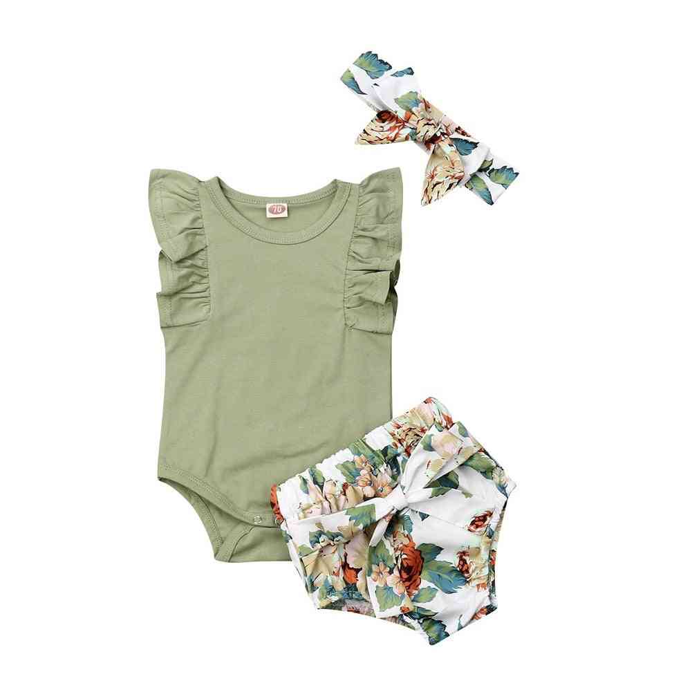 Nyfødte baby piger tøj flæse ærme romper blomster shorts outfit