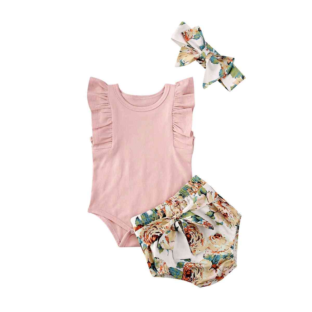 Novorozené dětské oblečení s volánovým rukávem, květinové šortky