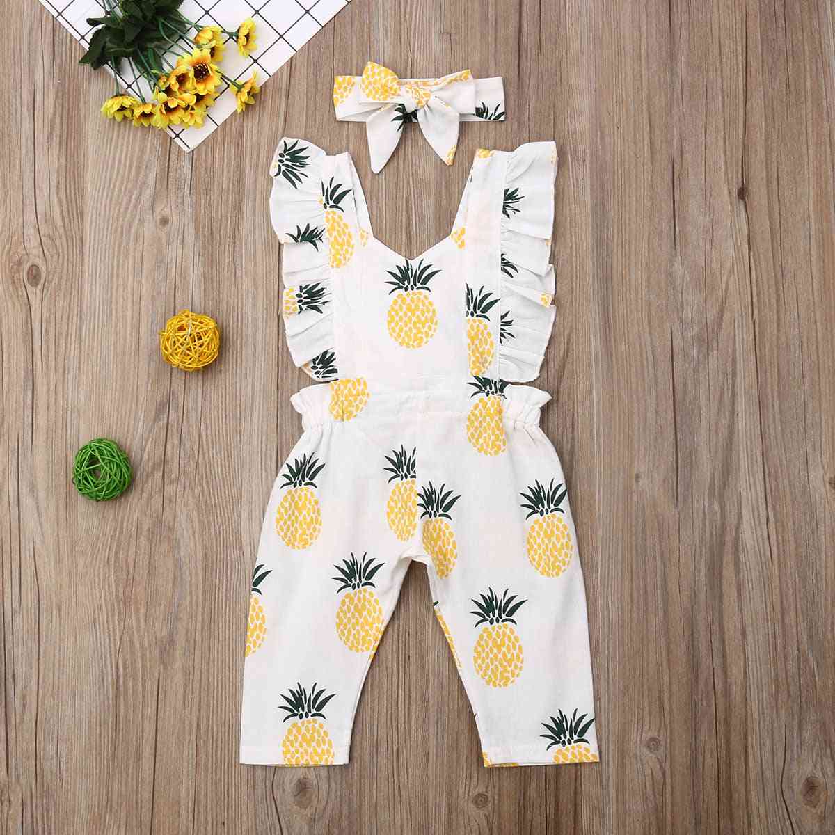 Newborn Baby Girl Clothes Sleevless Ruffle Pineapple Print Romper Jumpsuit Headband Outfits Summer Clothes