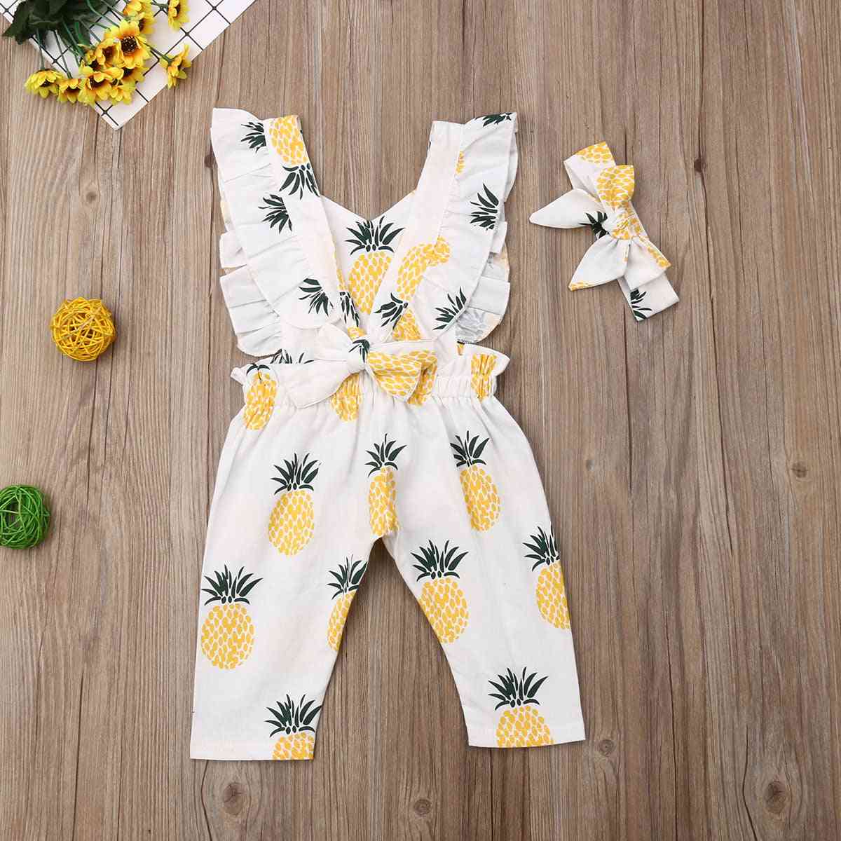 Newborn Baby Girl Clothes Sleevless Ruffle Pineapple Print Romper Jumpsuit Headband Outfits Summer Clothes