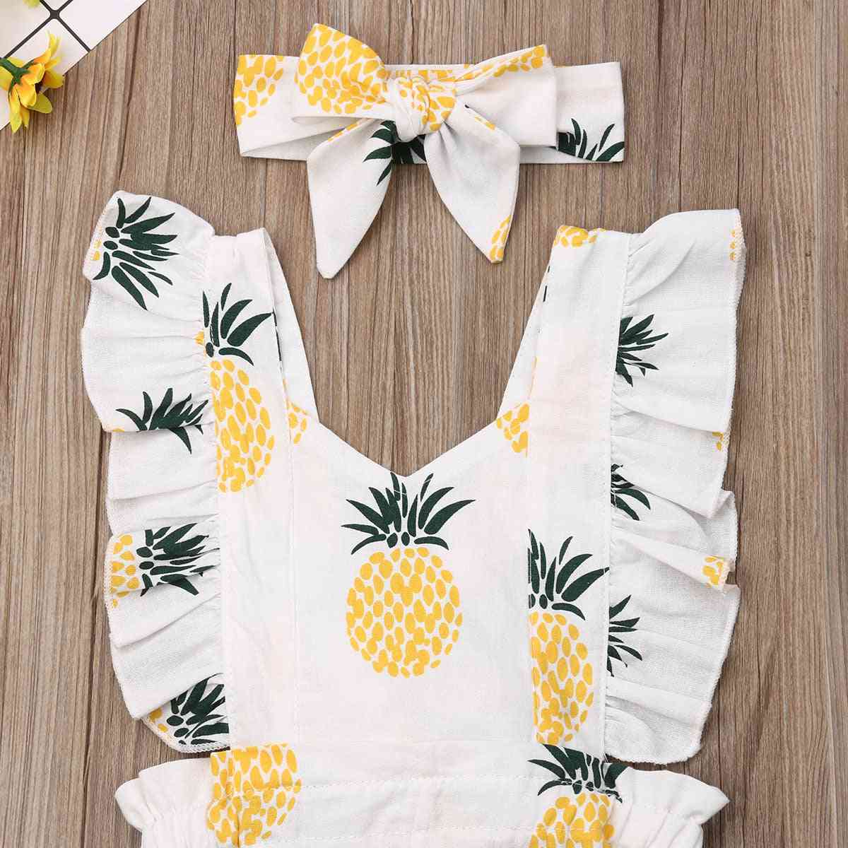 Oblačila za novorojenčke deklice brez rokavov runasti ananas tiskan kombinezon obleke za glavo obleke poletna oblačila