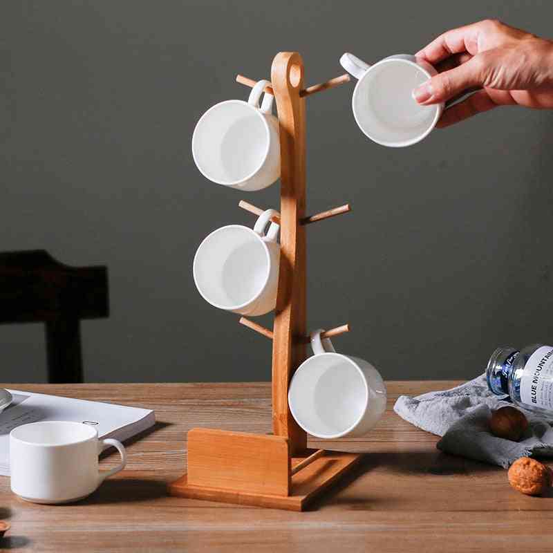 Bamboo Cup Holder Coffee, Drain Storage Rack