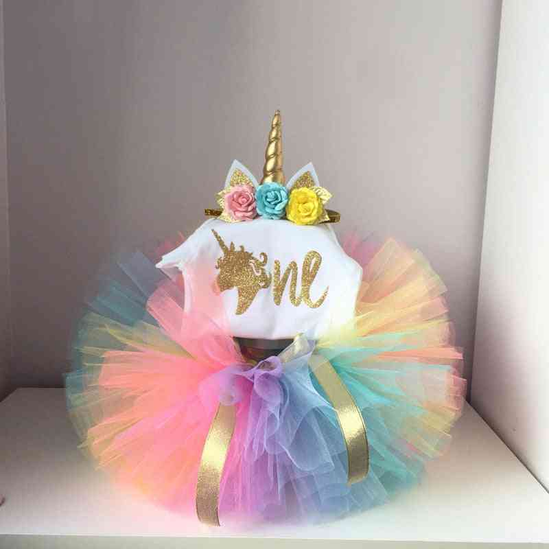 1 Year Baby Girl Birthday Romper+tutu Dress+headband Unicorn Dress