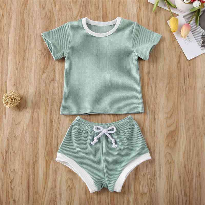 Kleinkind Baby Jungen Mädchen Sommerkleidung Neugeborene Kinder gerippt gestrickt Kurzarm T-Shirts + Shorts Trainingsanzüge Sets