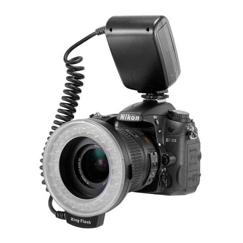 Travor RF-550d led-makrorengas-salamavalo adapterirenkaalla Nikonille / Canonille / Pentax / Olympus / Panasonic-kameralle FC100-rengassalamana