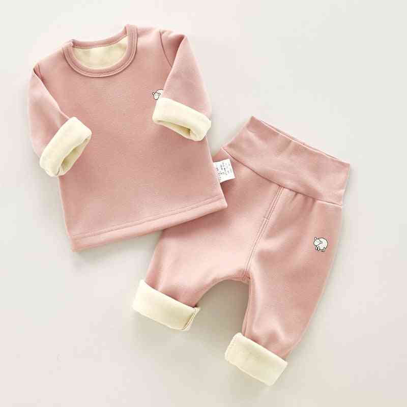 Winter Plush, Thick Warm Pajamas And Long Sleeve Top-casual Suits For Kids