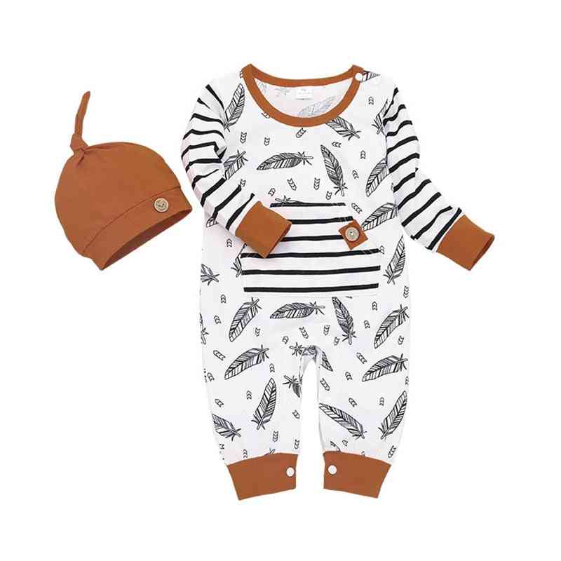 Winter Autumn Newborn Baby Feather Rompers Tops Striped Pants Clothes Outfits Set