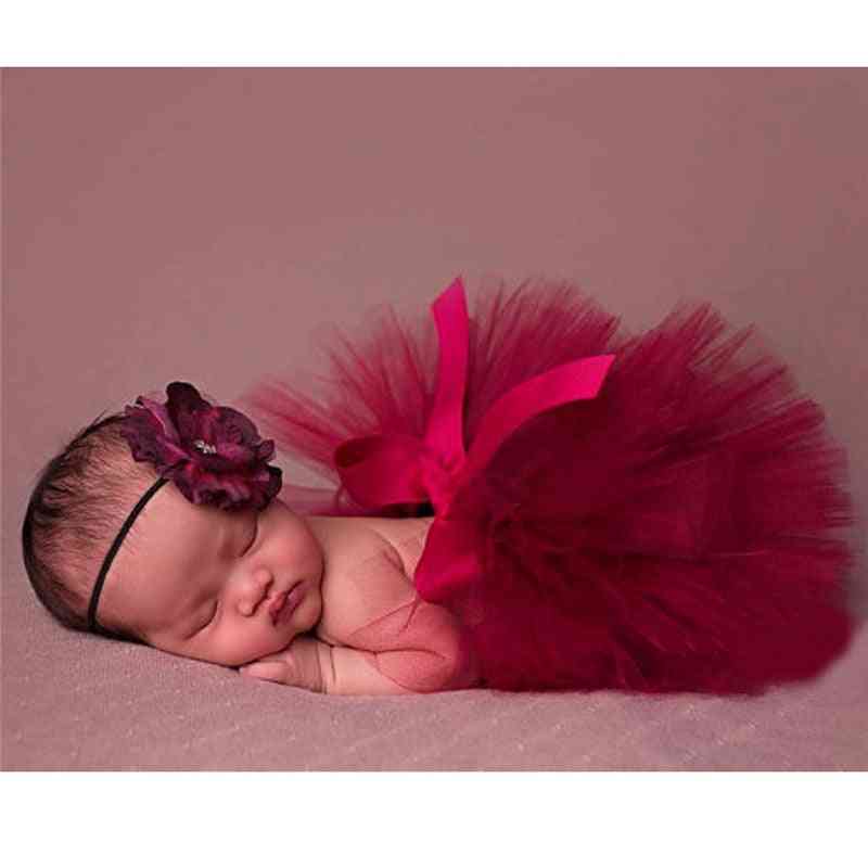 Newborn Baby Photography Skirt With Flower, Headband Photo Props Clothes