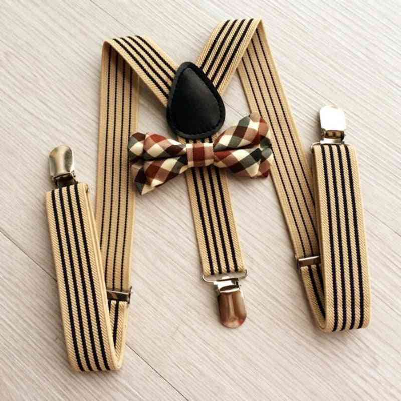 Adjustable Neck Size, Striped Strap With Plaid Bow Tie For Kids