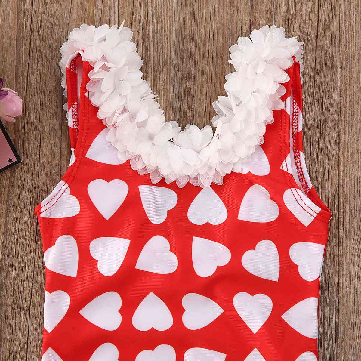 3d Floral Lining And Heart Printed Swimsuit For Baby