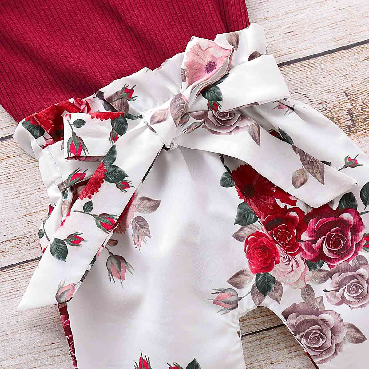 Haine nou-născute pentru fete de tricotat bumbac mâneci lungi salopetă topuri pantaloni cu imprimeu de flori ținute cu bandă