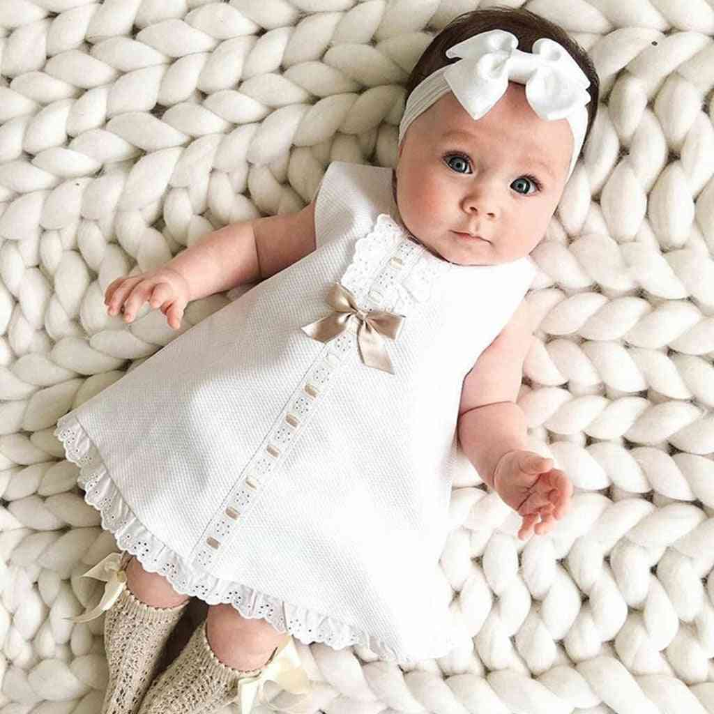Baby Girl Clothes Bow Lace Hem Sleeveless Headband Two-piece Princess Dress Cute