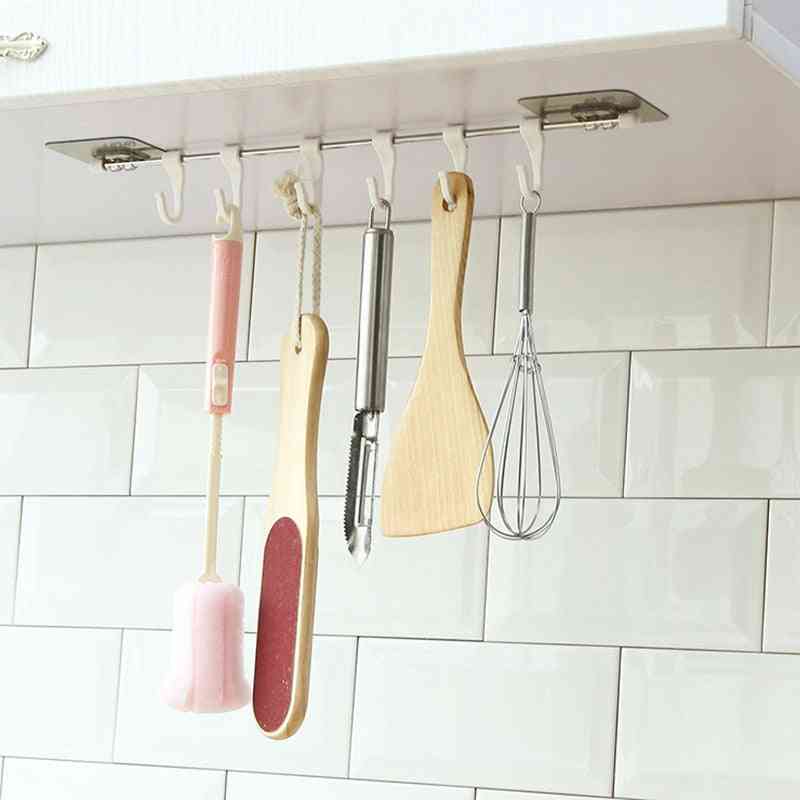 6 Rows Kitchen Hooks, Stainless Steel Rack Storage Pantry Chest Tools