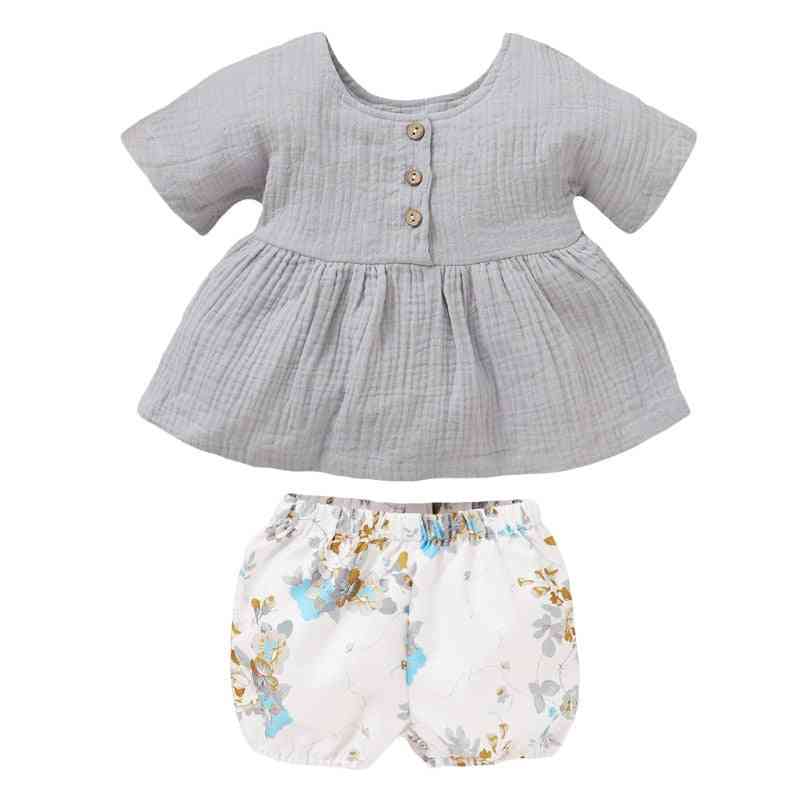 Emmababy sommar spädbarn flicka, nyfödd bomull linne outfit set-mode små flickor knapp topp / shorts