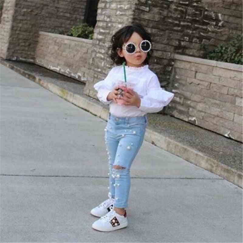 Girl Summer Casual Jeans Shredded Hole Denim Pants, Elastic Trousers Baby Infant Clothing
