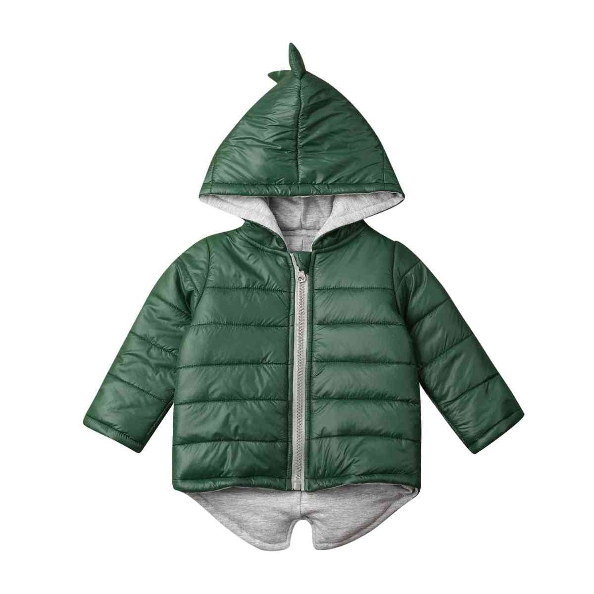 Jaqueta de desenho animado de dinossauro para menino / menina, casaco de inverno com capuz com zíper grosso - 3d outwear com capuz / casacos / jaquetas 1-7y