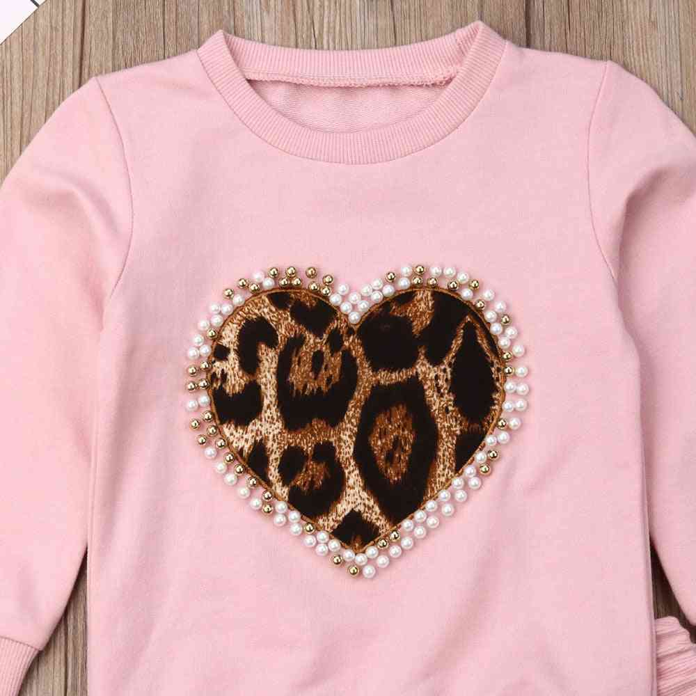Autumn Winter Kids Baby Clothes Tracksuit Sets- Long Sleeve Leopard Tops, Pants Outfits