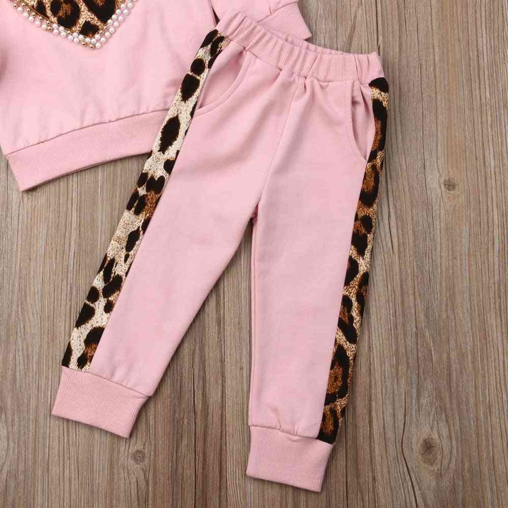1-5 jaar herfst winter kinderen baby meisjes kleding trainingspak sets - luipaard tops met lange mouwen, broek outfits - 2t