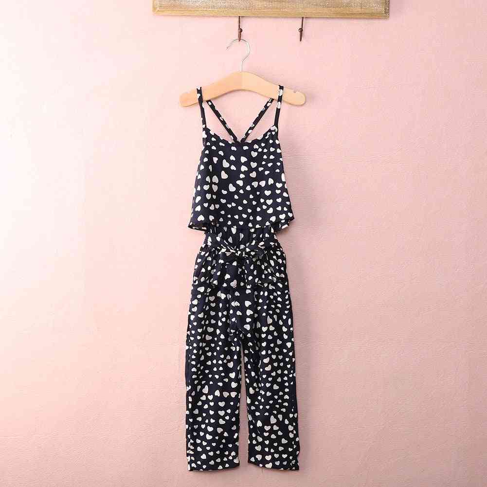 Cute Heart Print Jumpsuits With Suspender For