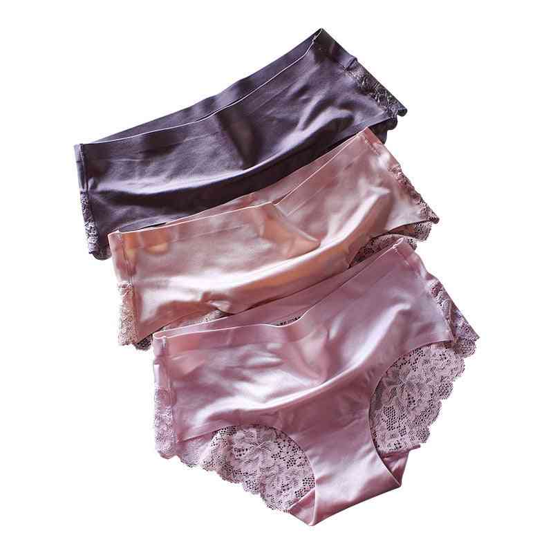 Women Solid Silk Underwear, Large Size Lady Mid-waist Underpants