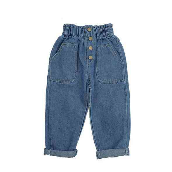 Baby Denim Pants, Solid, High Waist With Bottons