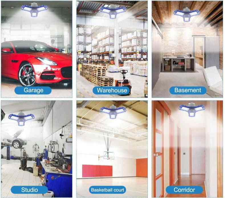 360 graus, 40 / 60w - luz de garagem LED super brilhante com 3 cabeças de lâmpada LED ultrabrilhantes ajustáveis